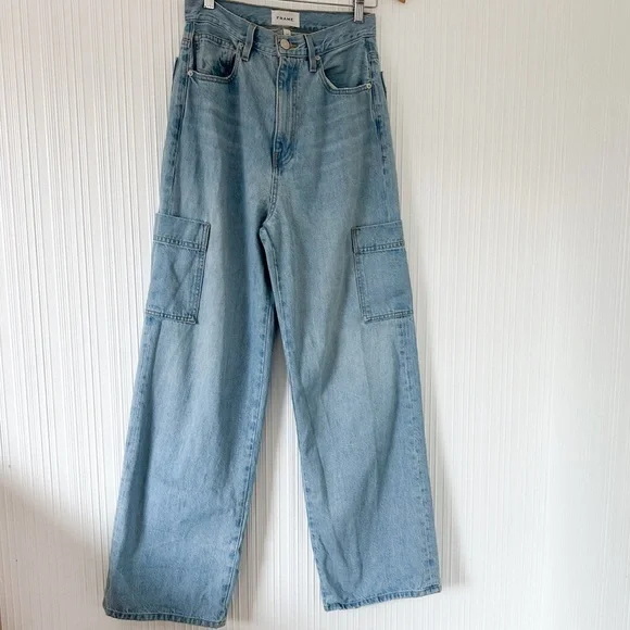 FRAME High Rise Baggy Pocket Jeans/Wide Leg in Genoa/Light Wash/size 27 - Picture 9 of 13